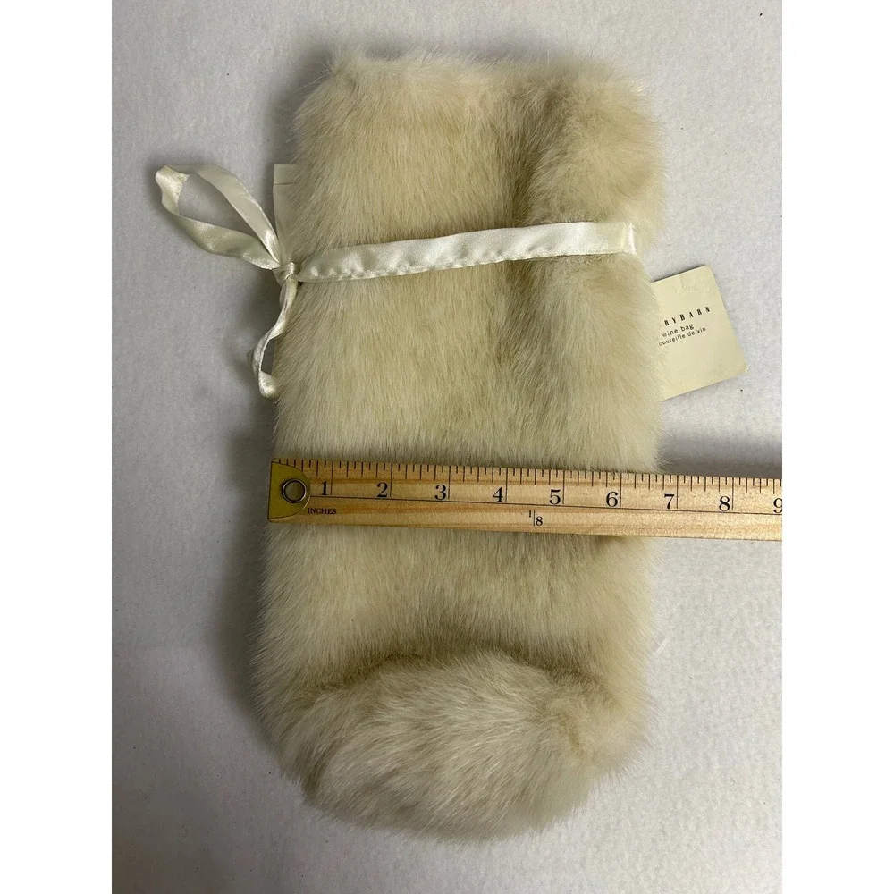 Luxury Glam Pottery Barn Ivory Faux Fur Wine Bottle Gift Bag Ribbon